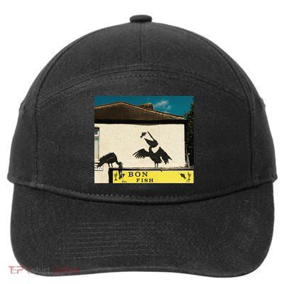 Funny Pelican Graphic With Bon Fish - Humorous Design 7-Panel Snapback Hat