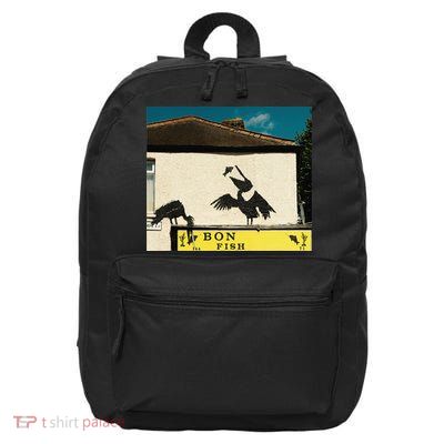 Funny Pelican Graphic With Bon Fish - Humorous Design 16 in Basic Backpack