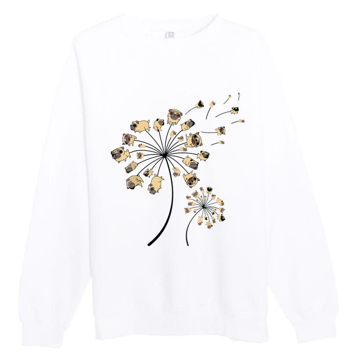 Funny Pug Gift For Men Women Cool Flower Dog Dandelion Lover Premium Crewneck Sweatshirt