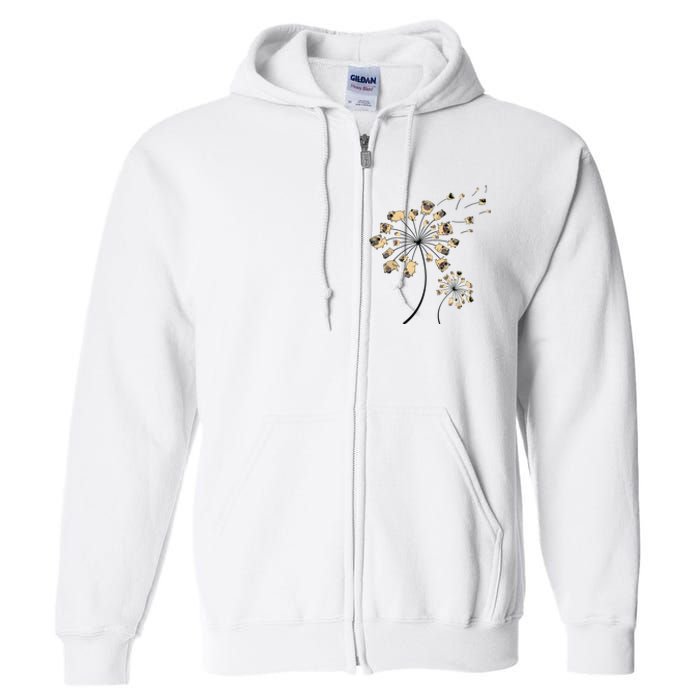 Funny Pug Gift For Men Women Cool Flower Dog Dandelion Lover Full Zip Hoodie