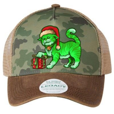 Funny Poisonous Green Cat Santa Claus Looking For Presents Legacy Tie Dye Trucker Hat