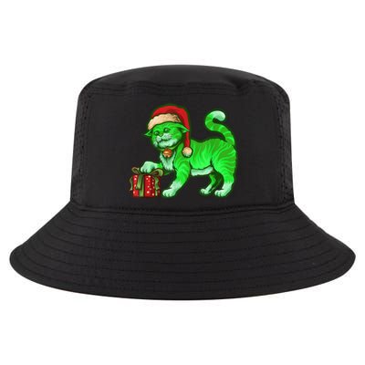 Funny Poisonous Green Cat Santa Claus Looking For Presents Cool Comfort Performance Bucket Hat