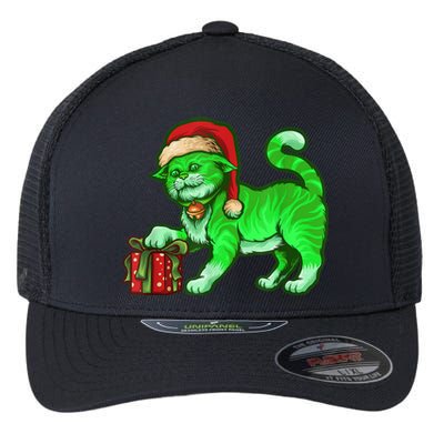 Funny Poisonous Green Cat Santa Claus Looking For Presents Flexfit Unipanel Trucker Cap