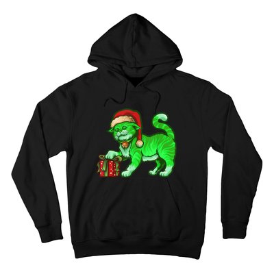 Funny Poisonous Green Cat Santa Claus Looking For Presents Hoodie