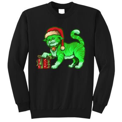 Funny Poisonous Green Cat Santa Claus Looking For Presents Sweatshirt