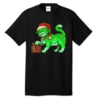 Funny Poisonous Green Cat Santa Claus Looking For Presents Tall T-Shirt