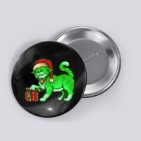 Funny Poisonous Green Cat Santa Claus Looking For Presents Button