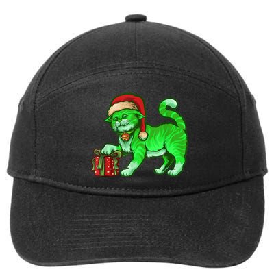 Funny Poisonous Green Cat Santa Claus Looking For Presents 7-Panel Snapback Hat