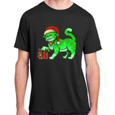 Funny Poisonous Green Cat Santa Claus Looking For Presents Adult ChromaSoft Performance T-Shirt