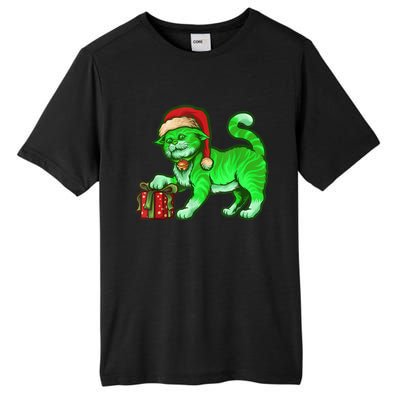 Funny Poisonous Green Cat Santa Claus Looking For Presents Tall Fusion ChromaSoft Performance T-Shirt