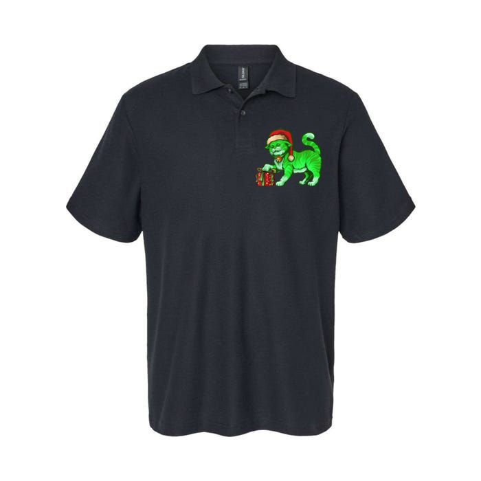 Funny Poisonous Green Cat Santa Claus Looking For Presents Softstyle Adult Sport Polo