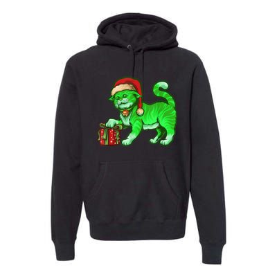 Funny Poisonous Green Cat Santa Claus Looking For Presents Premium Hoodie