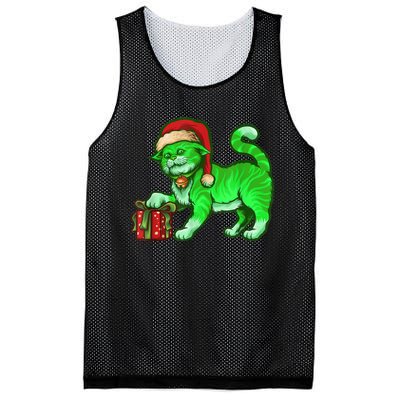 Funny Poisonous Green Cat Santa Claus Looking For Presents Mesh Reversible Basketball Jersey Tank