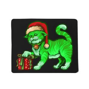 Funny Poisonous Green Cat Santa Claus Looking For Presents Mousepad