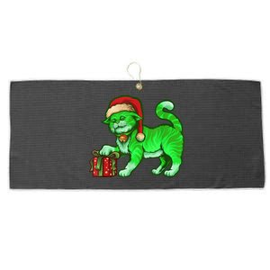 Funny Poisonous Green Cat Santa Claus Looking For Presents Large Microfiber Waffle Golf Towel