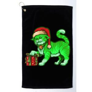 Funny Poisonous Green Cat Santa Claus Looking For Presents Platinum Collection Golf Towel