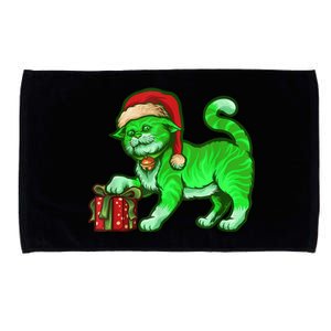 Funny Poisonous Green Cat Santa Claus Looking For Presents Microfiber Hand Towel