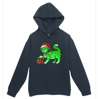 Funny Poisonous Green Cat Santa Claus Looking For Presents Urban Pullover Hoodie