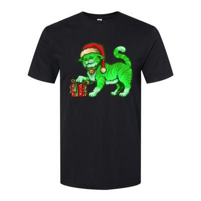 Funny Poisonous Green Cat Santa Claus Looking For Presents Softstyle CVC T-Shirt