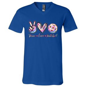 Funny Pickleball Gift Retired Ladies Peace Love Pickleball Great Gift V-Neck T-Shirt