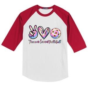 Funny Pickleball Gift Retired Ladies Peace Love Pickleball Great Gift Kids Colorblock Raglan Jersey