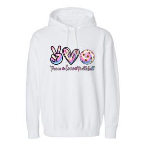 Funny Pickleball Gift Retired Ladies Peace Love Pickleball Great Gift Garment-Dyed Fleece Hoodie