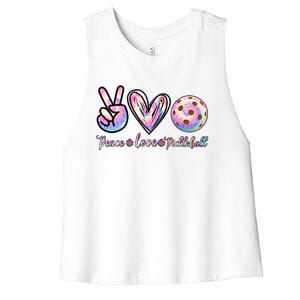 Funny Pickleball Gift Retired Ladies Peace Love Pickleball Great Gift Women's Racerback Cropped Tank