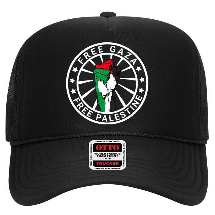 Free Palestine Gaza Palestinian Flag High Crown Mesh Back Trucker Hat