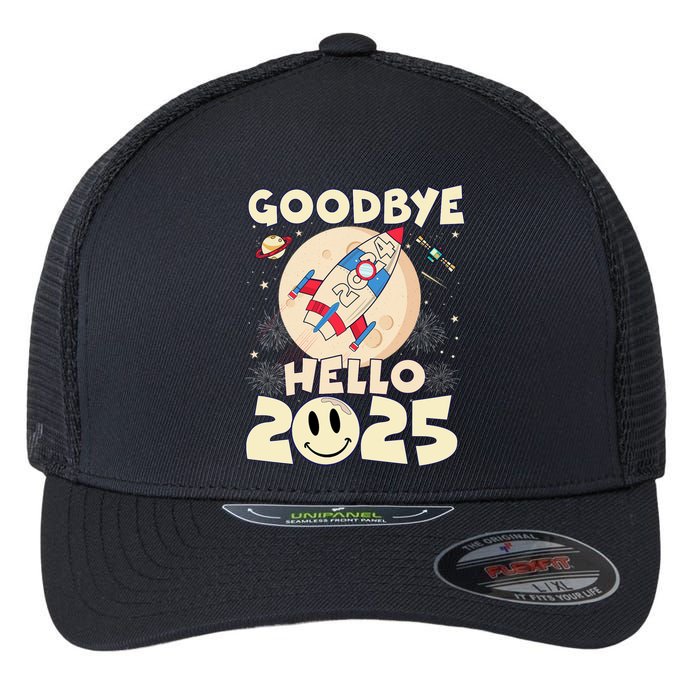 Family Pajamas Goodbye 2024 Hello 2025 Fly Happy New Year Flexfit Unipanel Trucker Cap