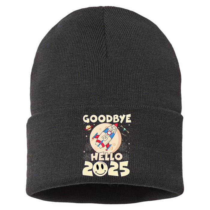 Family Pajamas Goodbye 2024 Hello 2025 Fly Happy New Year Sustainable Knit Beanie