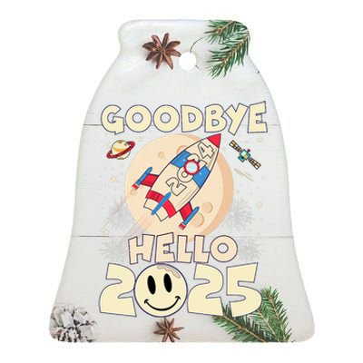 Family Pajamas Goodbye 2024 Hello 2025 Fly Happy New Year Ceramic Bell Ornament