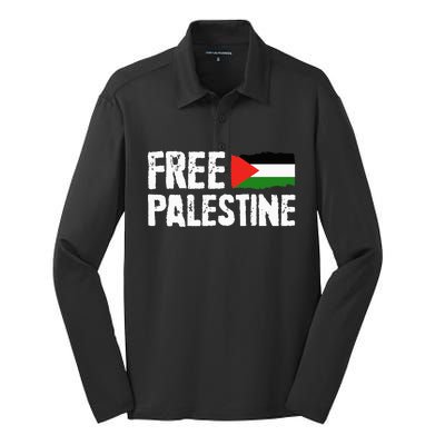 Free Palestine Gaza Flag Arabic Freedom for Palestinians Silk Touch Performance Long Sleeve Polo