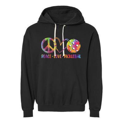 Funny Pickleball Gift Retired Ladies Peace Love Pickleball Gift Garment-Dyed Fleece Hoodie