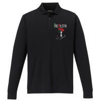 Free Palestine Gaza Flag Arabic Freedom for Palestinians Performance Long Sleeve Polo