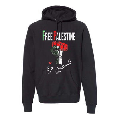 Free Palestine Gaza Flag Arabic Freedom for Palestinians Premium Hoodie