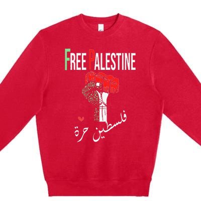 Free Palestine Gaza Flag Arabic Freedom for Palestinians Premium Crewneck Sweatshirt