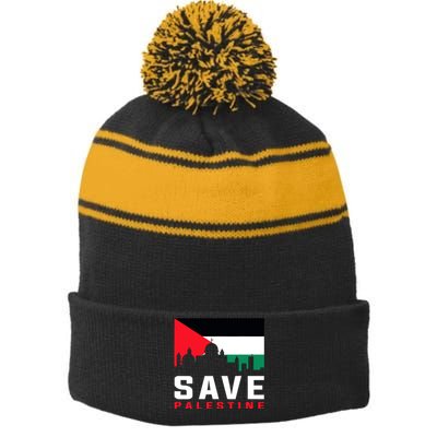 Free Palestine Gaza Flag Arabic Freedom For Palestinians Stripe Pom Pom Beanie