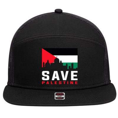 Free Palestine Gaza Flag Arabic Freedom For Palestinians 7 Panel Mesh Trucker Snapback Hat