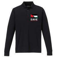 Free Palestine Gaza Flag Arabic Freedom For Palestinians Performance Long Sleeve Polo