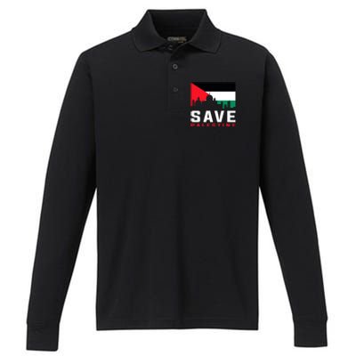 Free Palestine Gaza Flag Arabic Freedom For Palestinians Performance Long Sleeve Polo