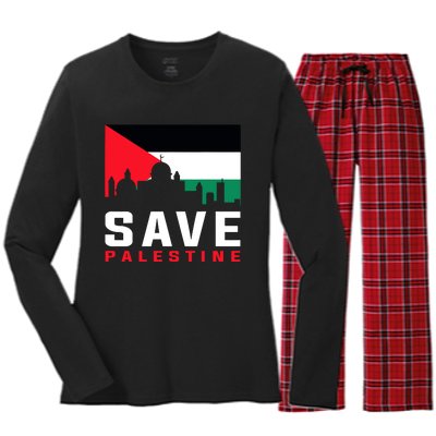 Free Palestine Gaza Flag Arabic Freedom For Palestinians Women's Long Sleeve Flannel Pajama Set 