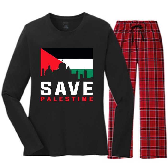 Free Palestine Gaza Flag Arabic Freedom For Palestinians Women's Long Sleeve Flannel Pajama Set 