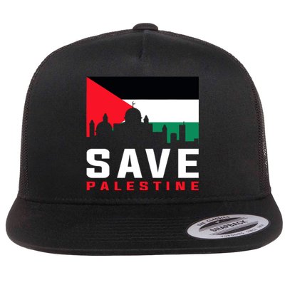 Free Palestine Gaza Flag Arabic Freedom For Palestinians Flat Bill Trucker Hat