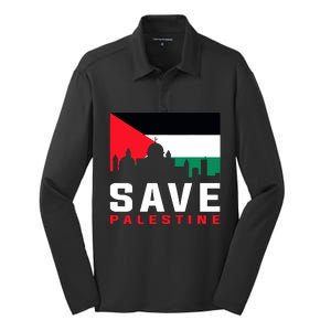 Free Palestine Gaza Flag Arabic Freedom For Palestinians Silk Touch Performance Long Sleeve Polo