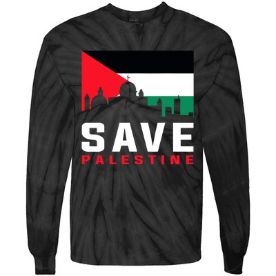 Free Palestine Gaza Flag Arabic Freedom For Palestinians Tie-Dye Long Sleeve Shirt