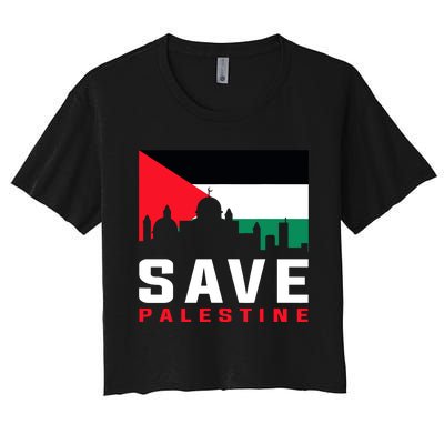 Free Palestine Gaza Flag Arabic Freedom For Palestinians Women's Crop Top Tee