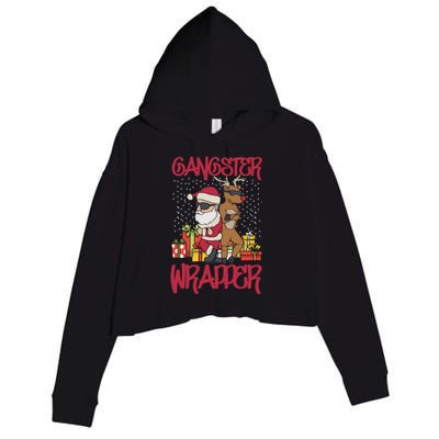 Funny Pun Gangsta Gangster Wrapper Ugly Christmas Crop Fleece Hoodie