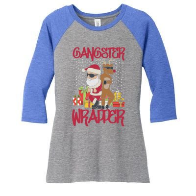 Funny Pun Gangsta Gangster Wrapper Ugly Christmas Women's Tri-Blend 3/4-Sleeve Raglan Shirt