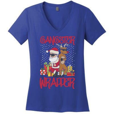 Funny Pun Gangsta Gangster Wrapper Ugly Christmas Women's V-Neck T-Shirt