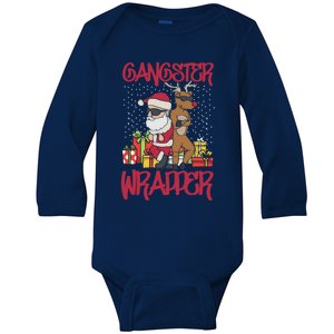 Funny Pun Gangsta Gangster Wrapper Ugly Christmas Baby Long Sleeve Bodysuit